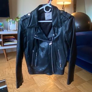 Mango Genuine Leather Moto Jacket - Small